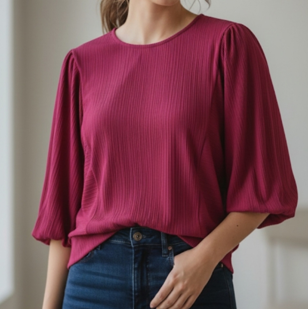 Adrienne Vittadini Collection  Color‎ Red Knit 3/4 Sleeve Size L.